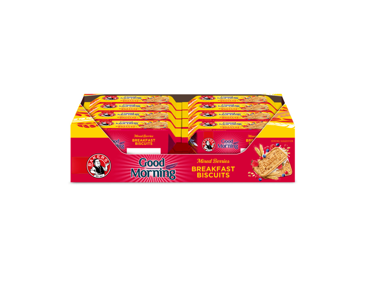 Bakers Good Morning Mixed Berries Biscuits front of carton 16 x 50g