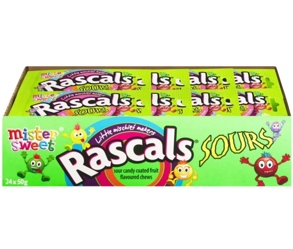 Mister Sweet Rascals Sours Candy Coated Chews (24 x 50g) MYEXPREZZ