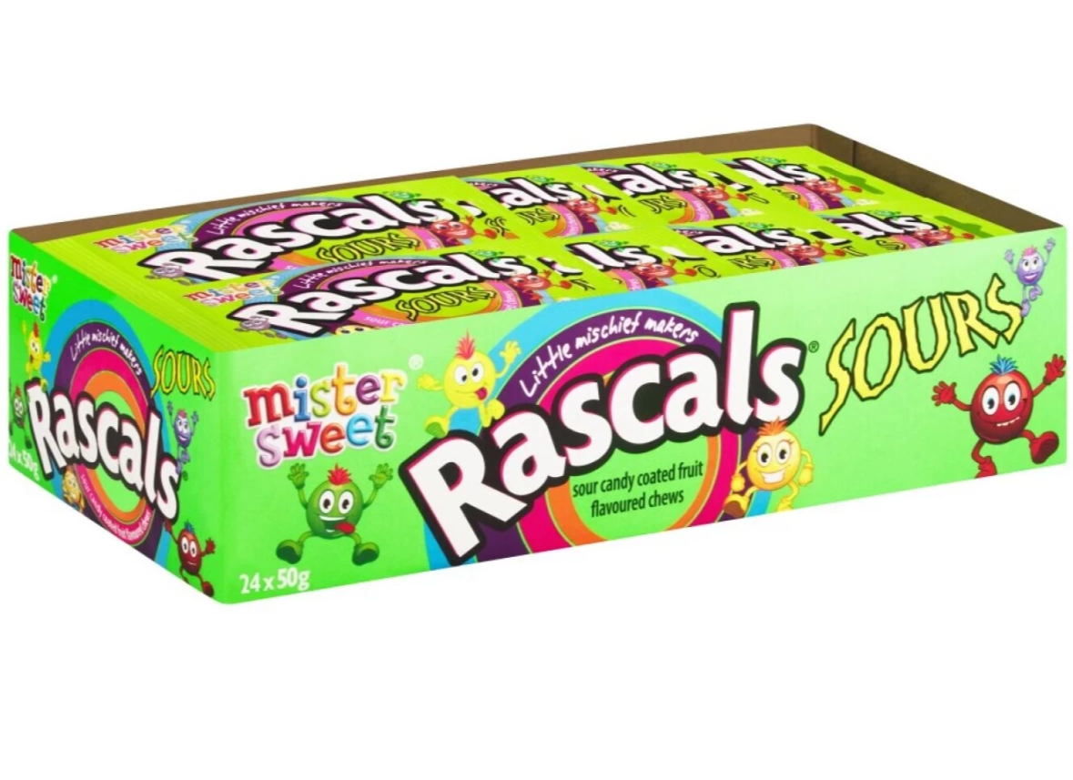 Mister Sweet Rascals Sours Candy Coated Chews (24 x 50g) MYEXPREZZ