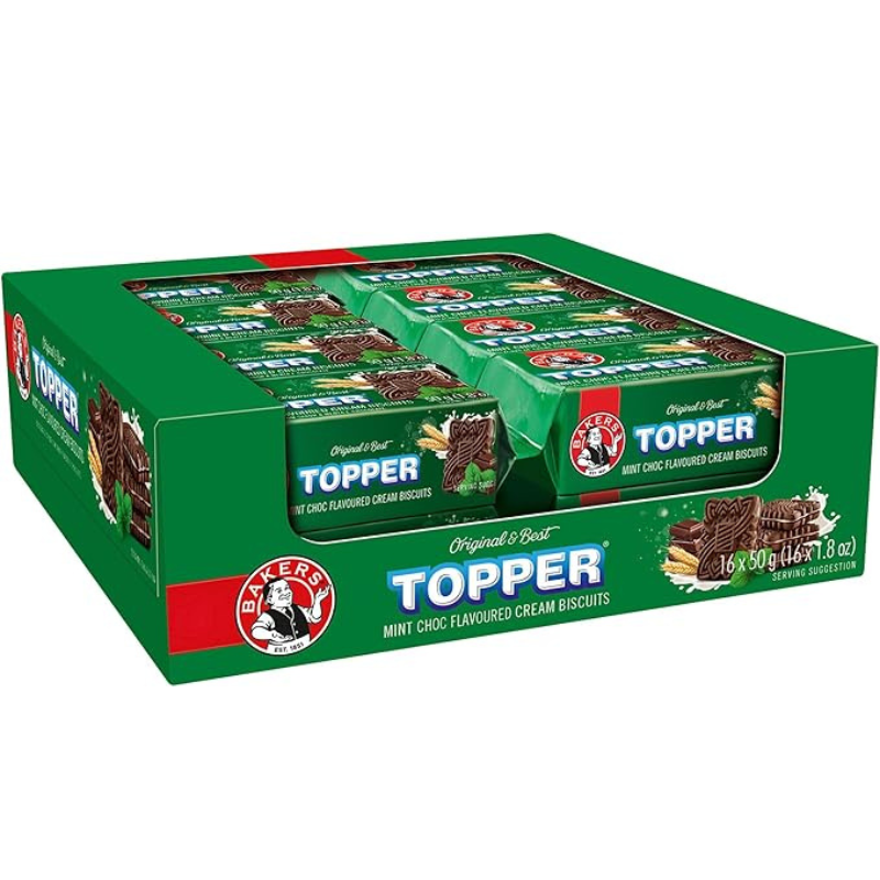 Bakers Toppers Biscuits Choc & Mint Choc Flavoured Cream Filled Biscuit (50 g, Pack of 32)