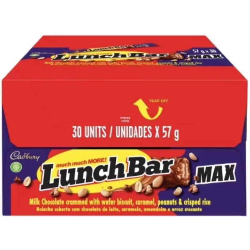 Cadbury Lunch Bar Max Milk Chocolate Bars – Box of 30 x 57g Milk Chocolate Bars (30 x 57 g)