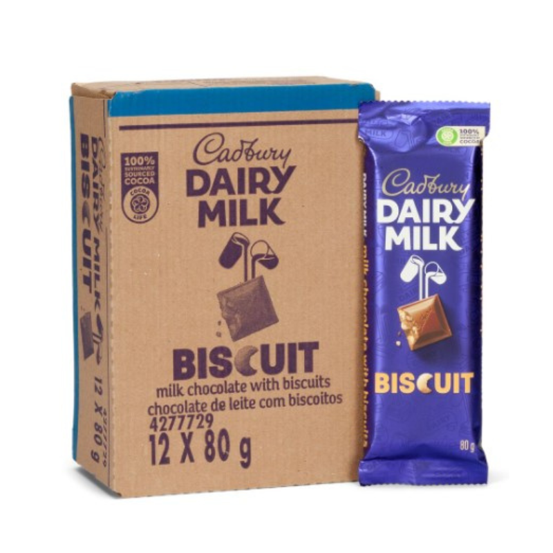 Cadbury Dairy Biscuit – 12 x 80g Bars | Crunchy Biscuits in Creamy Milk Chocolate Slabs (12 x 960 g)