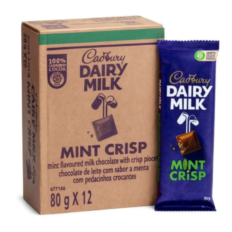 Cadbury Dairy Mint Crisp Milk Chocolate Slabs Milk Chocolate Bars (12 x 80 g)