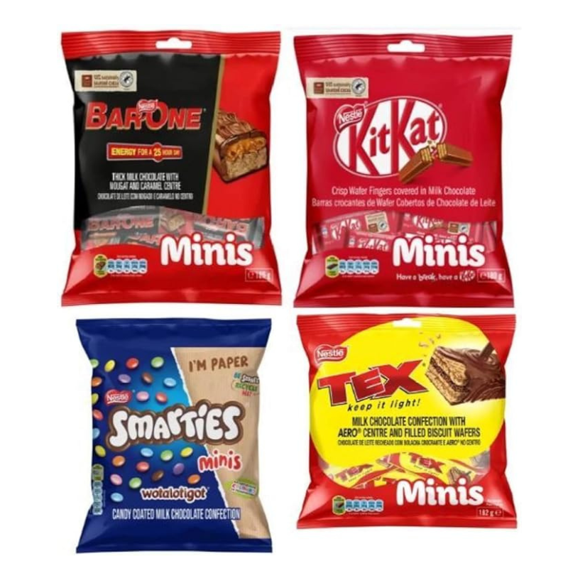 Nestle Mini Treats Variety Pack of Smarties, Bar One, Kit Kat,Tex) Milk Chocolate Bars (4 x 182 g)