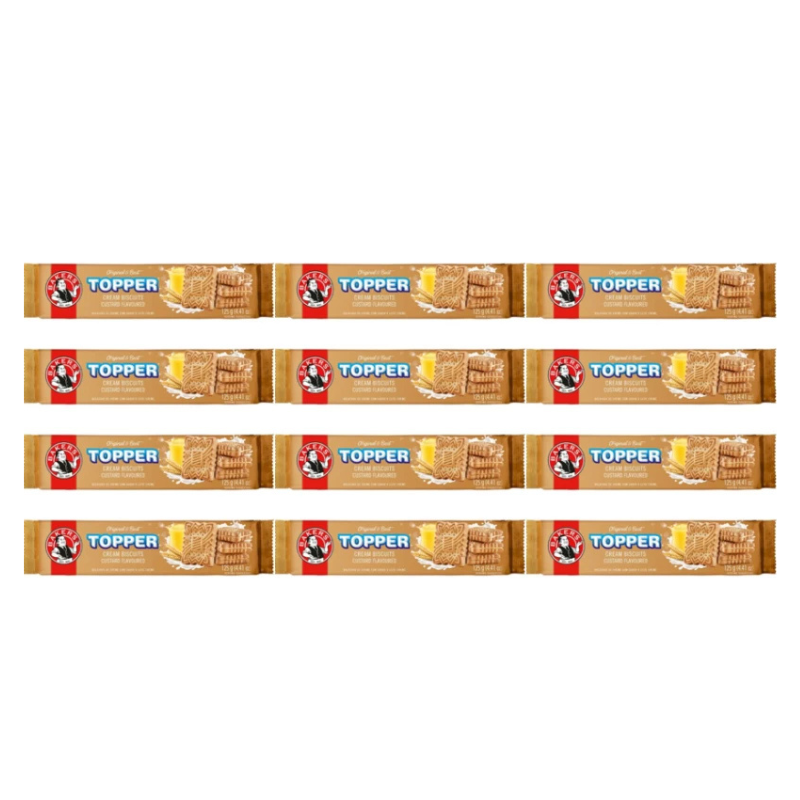 Bakers Topper Custard Flavoured Cream Filled Biscuit (125 g, Pack of 12)