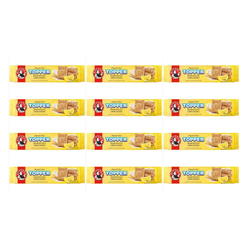 Bakers Topper Lemon Flavoured Cream Filled Biscuit (125 g, Pack of 12)