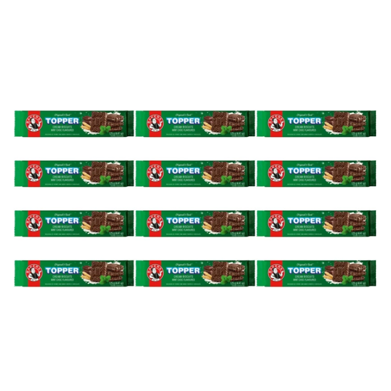 Bakers Topper Mint Choc Flavoured Cream Filled Biscuit (125 g, Pack of 12)