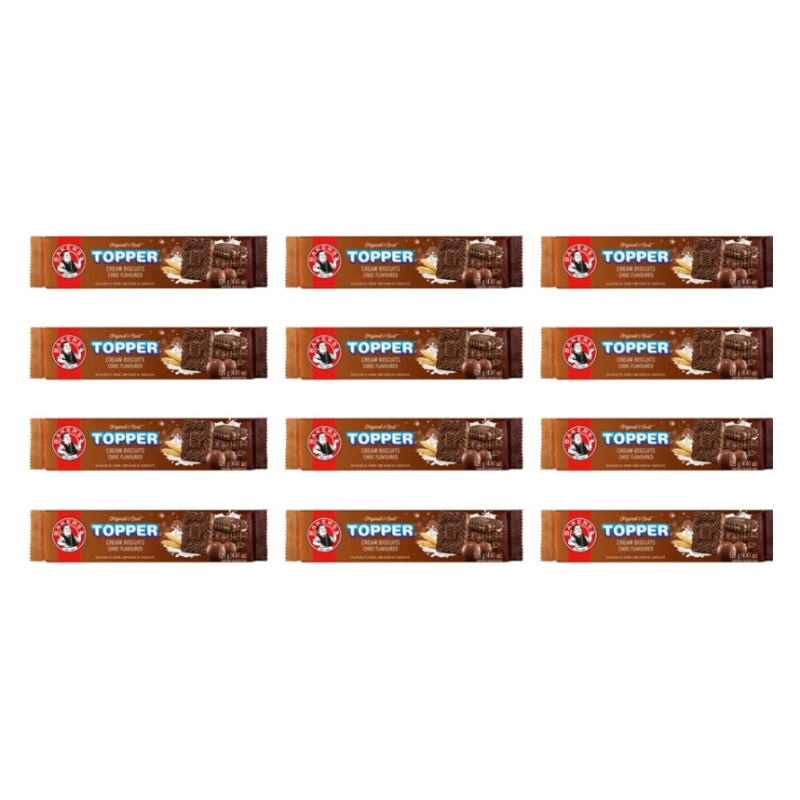 Bakers Topper Chocolate Flavoured Cream Filled Biscuit (125 g, Pack of 12)