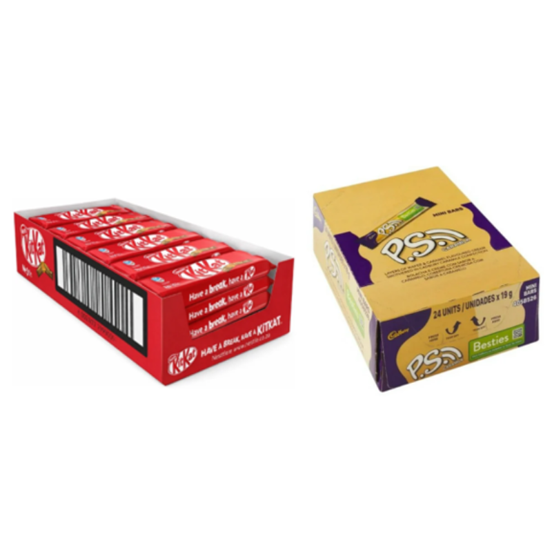 Nestlé & Cadbury PS Mini Bars & Kit Kat 2 Finger Mini Chocolates Combo Milk Chocolate Bars (60 x 20 g)